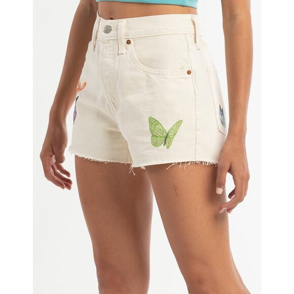 Levi's 501 Shorts Size 30 High Rise Button Fly Butterfly Cut Off Denim White NWT - Picture 1 of 13